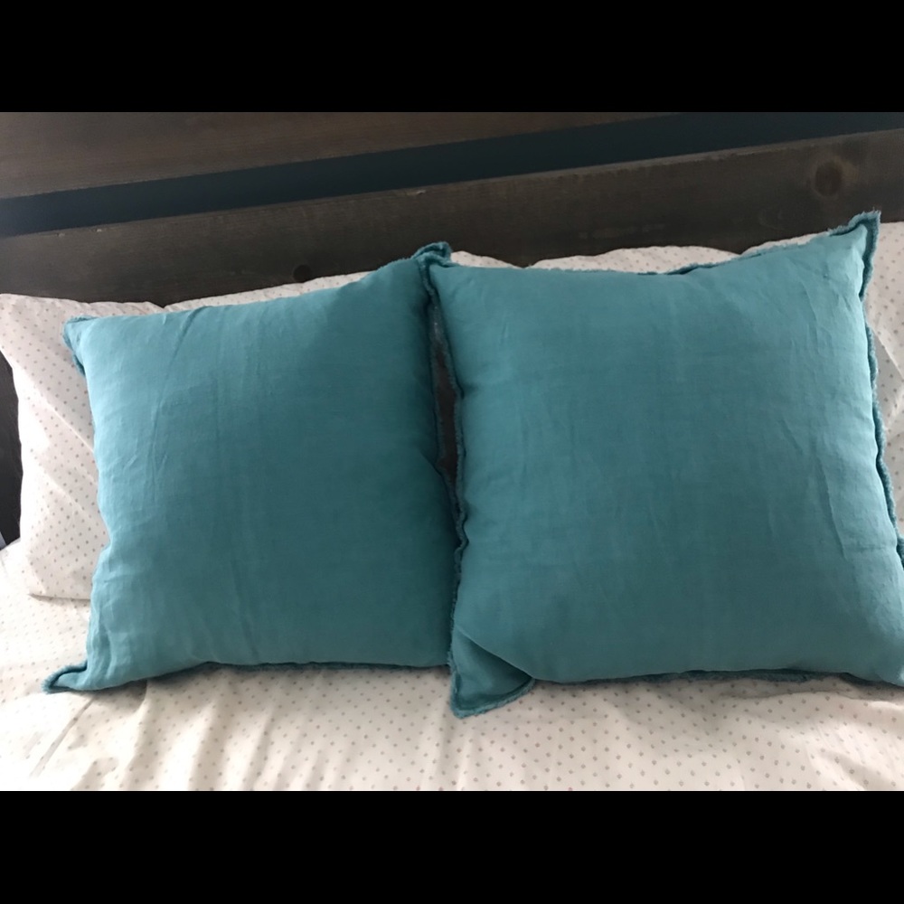 Set of 2 linen fringe throw pillows 20”